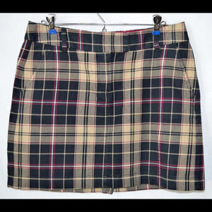 Tommy Hilfiger Skirt Black/Tan/Maroon Plaid Cotton Pockets Women's Size 6